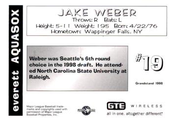 1998 Grandstand Everett AquaSox #NNO Jake Weber Back