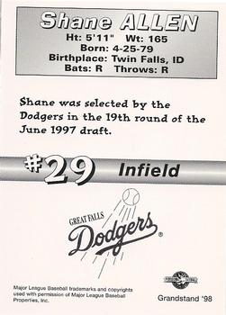 1998 Grandstand Great Falls Dodgers #NNO Shane Allen Back