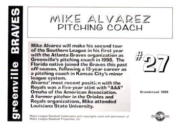 1998 Grandstand Greenville Braves #NNO Mike Alvarez Back