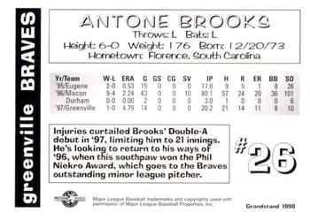 1998 Grandstand Greenville Braves #NNO Antone Brooks Back