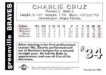 1998 Grandstand Greenville Braves #NNO Charlie Cruz Back