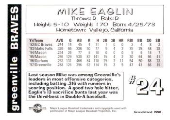 1998 Grandstand Greenville Braves #NNO Mike Eaglin Back