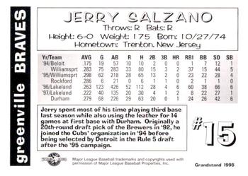 1998 Grandstand Greenville Braves #NNO Jerry Salzano Back