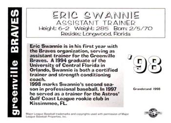 1998 Grandstand Greenville Braves #NNO Eric Swannie Back