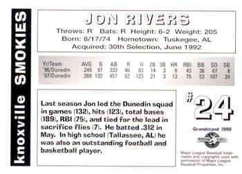 1998 Grandstand Knoxville Smokies #NNO Jonathan Rivers Back