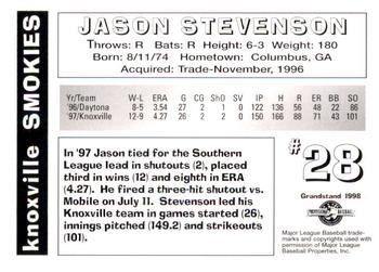 1998 Grandstand Knoxville Smokies #NNO Jason Stevenson Back