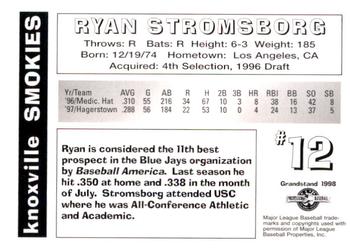 1998 Grandstand Knoxville Smokies #NNO Ryan Stromsborg Back