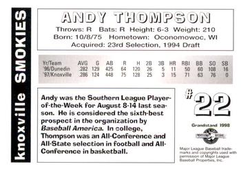 1998 Grandstand Knoxville Smokies #NNO Andy Thompson Back