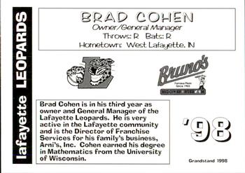 1998 Grandstand Lafayette Leopards #NNO Brad Cohen Back