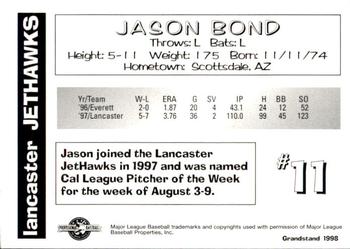 1998 Grandstand Lancaster JetHawks #NNO Jason Bond Back