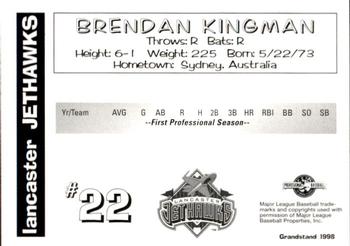 1998 Grandstand Lancaster JetHawks #NNO Brendan Kingman Back