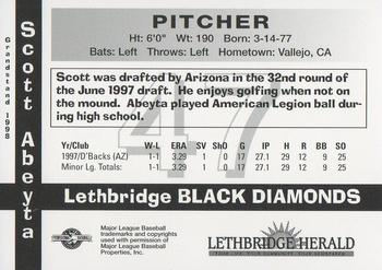 1998 Grandstand Lethbridge Black Diamonds #NNO Scott Abeyta Back