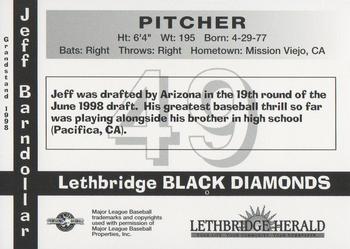 1998 Grandstand Lethbridge Black Diamonds #NNO Jeff Barndollar Back