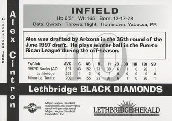 1998 Grandstand Lethbridge Black Diamonds #NNO Alex Cintron Back