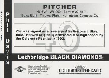 1998 Grandstand Lethbridge Black Diamonds #NNO Phil Davis Back