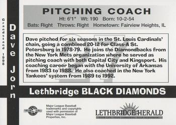 1998 Grandstand Lethbridge Black Diamonds #NNO Dave Jorn Back
