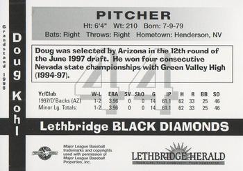 1998 Grandstand Lethbridge Black Diamonds #NNO Doug Kohl Back