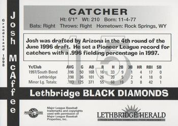 1998 Grandstand Lethbridge Black Diamonds #NNO Josh McAffee Back