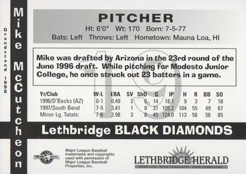 1998 Grandstand Lethbridge Black Diamonds #NNO Mike McCutcheon Back