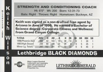 1998 Grandstand Lethbridge Black Diamonds #NNO Keith Wilson Back