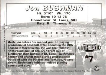 1998 Grandstand Martinsville Phillies #NNO Jon Bushman Back