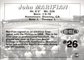 1998 Grandstand Martinsville Phillies #NNO John Marifian Back