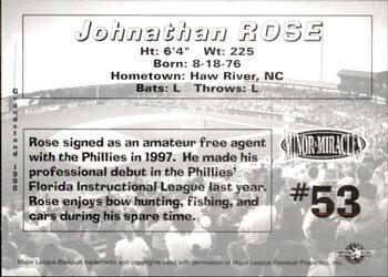 1998 Grandstand Martinsville Phillies #NNO Johnathan Rose Back