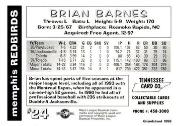 1998 Grandstand Memphis Redbirds #NNO Brian Barnes Back