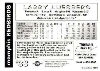 1998 Grandstand Memphis Redbirds #NNO Larry Luebbers Back