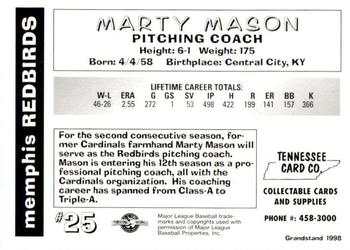 1998 Grandstand Memphis Redbirds #NNO Marty Mason Back