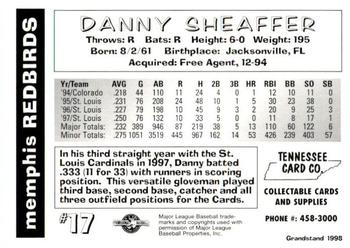 1998 Grandstand Memphis Redbirds #NNO Danny Sheaffer Back