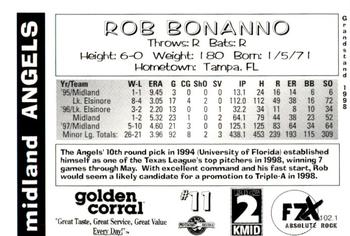 1998 Grandstand Midland Angels #NNO Rob Bonanno Back