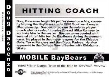 1999 Grandstand Mobile BayBears 1998 Southern League Champions #NNO Doug Dascenzo Back