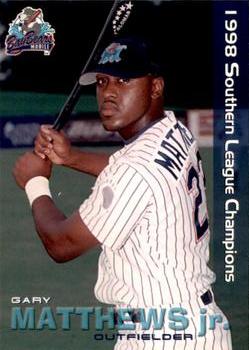 1999 Grandstand Mobile BayBears 1998 Southern League Champions #NNO Gary Matthews Jr. Front