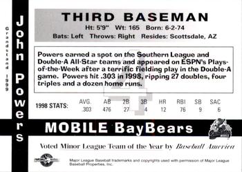 1999 Grandstand Mobile BayBears 1998 Southern League Champions #NNO John Powers Back