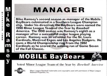 1999 Grandstand Mobile BayBears 1998 Southern League Champions #NNO Mike Ramsey Back