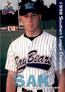 1999 Grandstand Mobile BayBears 1998 Southern League Champions #NNO Jim Sak Front