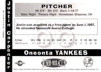 1998 Grandstand Oneonta Yankees #NNO Justin Carpenter Back