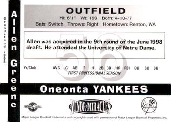 1998 Grandstand Oneonta Yankees #NNO Allen Greene Back