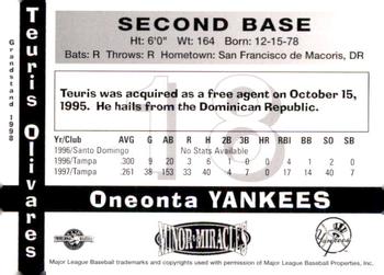 1998 Grandstand Oneonta Yankees #NNO Teuris Olivares Back
