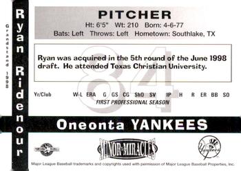 1998 Grandstand Oneonta Yankees #NNO Ryan Ridenour Back