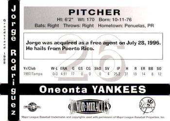 1998 Grandstand Oneonta Yankees #NNO Jorge Rodriguez Back
