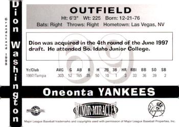 1998 Grandstand Oneonta Yankees #NNO Dion Washington Back