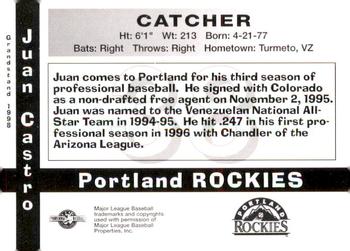 1998 Grandstand Portland Rockies #NNO Juan Castro Back