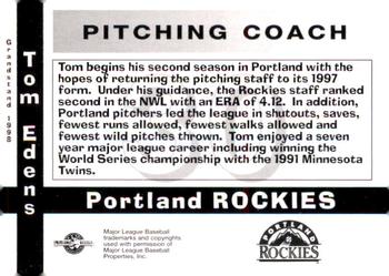 1998 Grandstand Portland Rockies #NNO Tom Edens Back