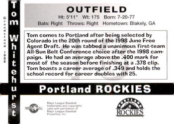 1998 Grandstand Portland Rockies #NNO Tom Whitehurst Back