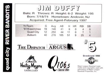 1998 Grandstand Quad City River Bandits #NNO Jim Duffy Back