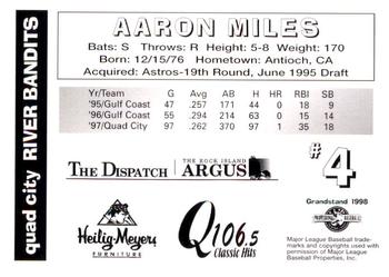 1998 Grandstand Quad City River Bandits #NNO Aaron Miles Back