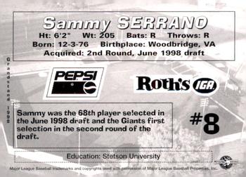 1998 Grandstand Salem-Keizer Volcanoes #NNO Sammy Serrano Back