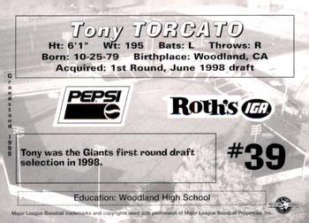 1998 Grandstand Salem-Keizer Volcanoes #NNO Tony Torcato Back